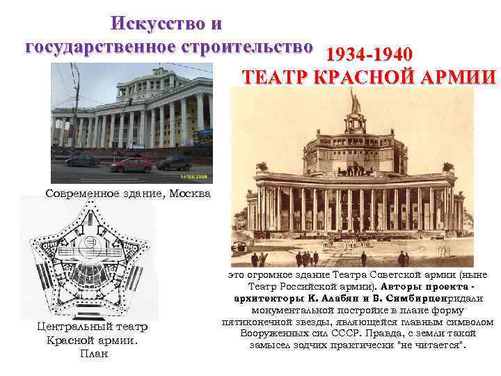 Искусство и государственное строительство 1934 -1940 ТЕАТР КРАСНОЙ АРМИИ Современное здание, Москва Центральный театр