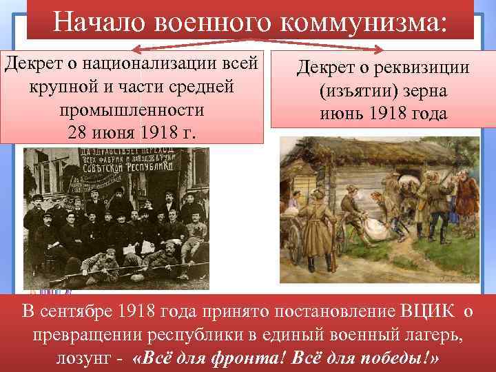 Начало военного коммунизма: Декрет о национализации всей крупной и части средней промышленности 28 июня