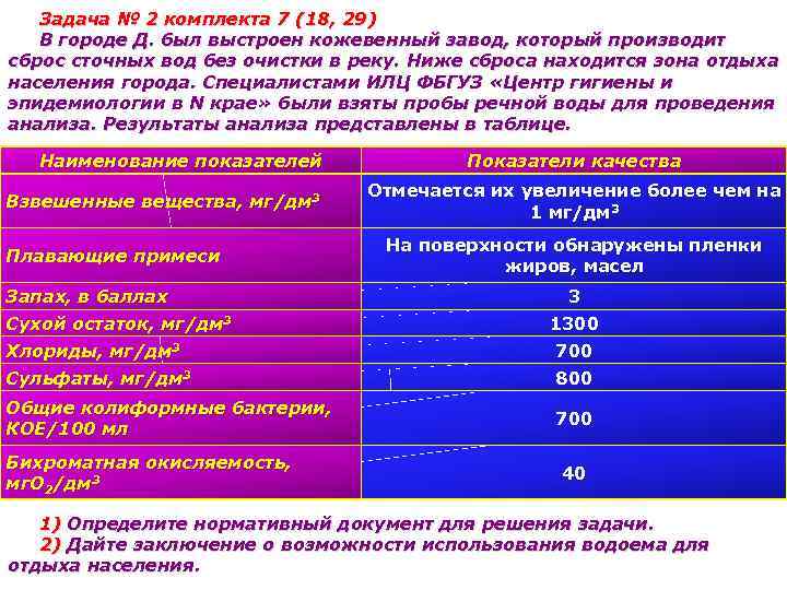 Задача № 2 комплекта 7 (18, 29) В городе Д. был выстроен кожевенный завод,