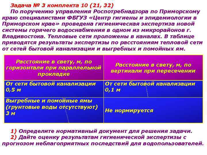 Задача № 3 комплекта 10 (21, 32) По поручению управления Роспотребнадзора по Приморскому краю