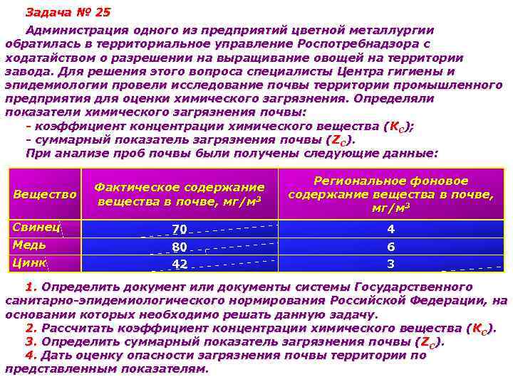 Задача № 25 Администрация одного из предприятий цветной металлургии обратилась в территориальное управление Роспотребнадзора