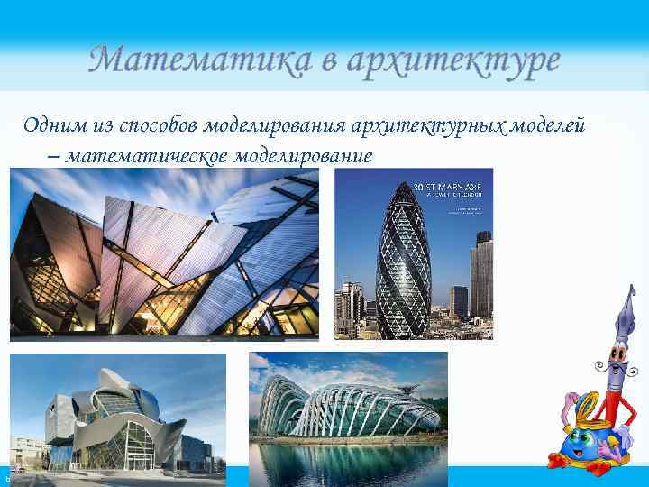 Математика в архитектуре Одним из способов моделирования архитектурных моделей – математическое моделирование http: //linda