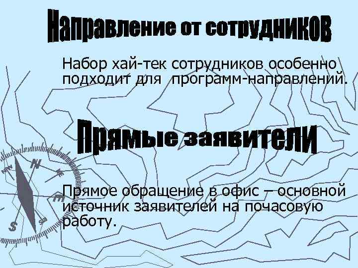 Набор хай-тек сотрудников особенно подходит для программ-направлений. Прямое обращение в офис – основной источник