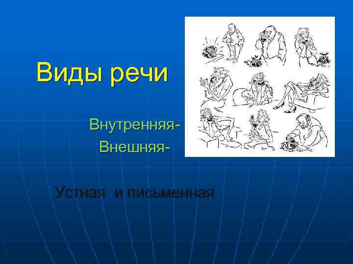 Виды речи Внутренняя. Внешняя. Устная и письменная 
