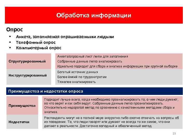 Обработка информации Опрос • • • Анкета, заполняемая опрашиваемыми людьми Телефонный опрос Компьютерный опрос