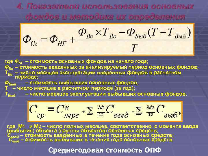 4. Показатели использования основных фондов и методика их определения где ФНГ – стоимость основных