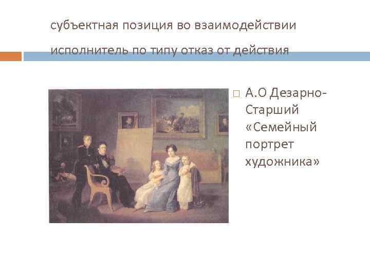 субъектная позиция во взаимодействии исполнитель по типу отказ от действия А. О Дезарно Старший