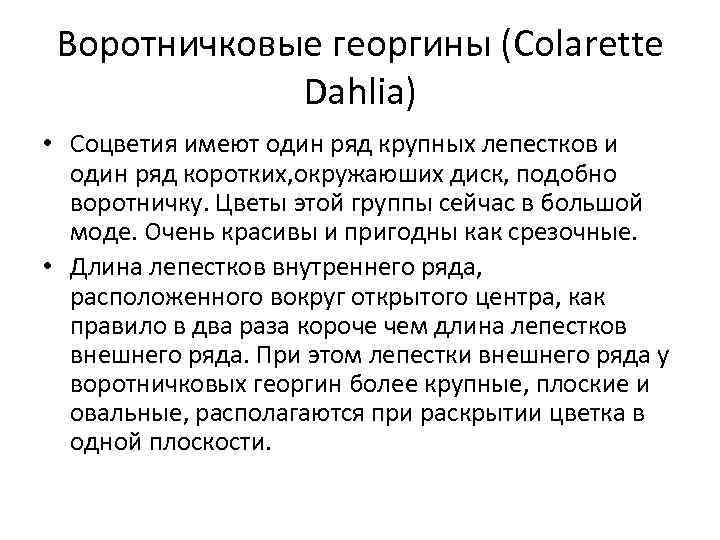 Воротничковые георгины (Colarette Dahlia) • Соцветия имеют один ряд крупных лепестков и один ряд