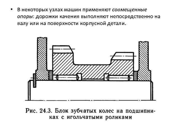  • В некоторых узлах машин применяют совмещенные опоры: дорожки качения выполняют непосредственно на