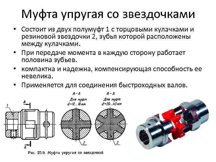 Муфта упругая со звездочками • Состоит из двух полумуфт 1 с торцовыми кулачками и