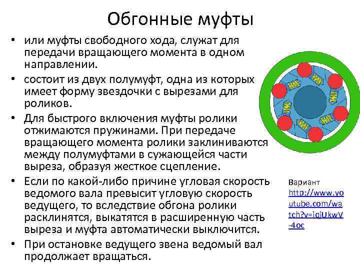 Обгонные муфты • или муфты свободного хода, служат для передачи вращающего момента в одном