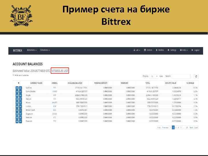 Пример счета на бирже Bittrex 