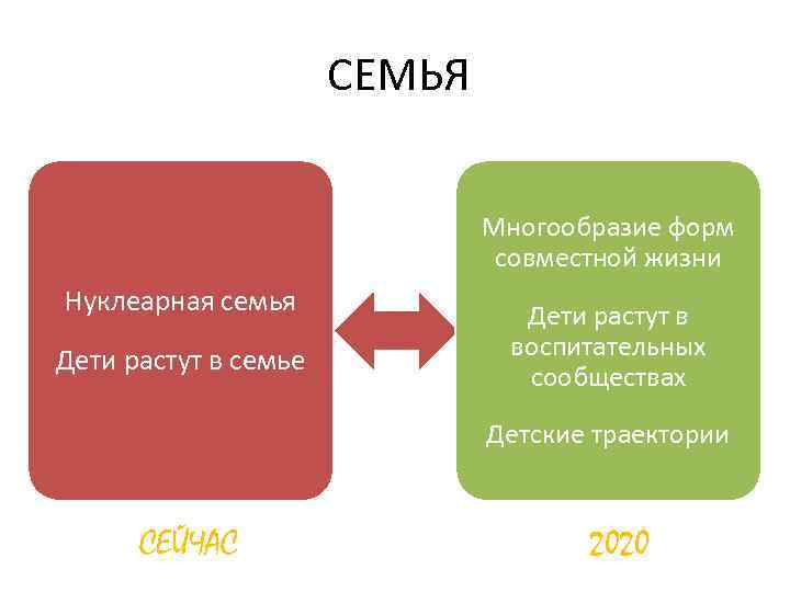 СЕМЬЯ Многообразие форм совместной жизни Нуклеарная семья Дети растут в семье Дети растут в