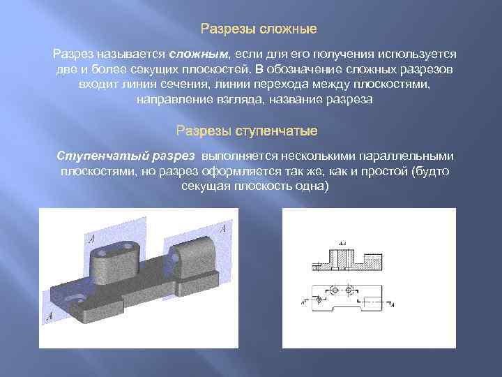 Используется для получения. Названия сложных разрезов. Сложные разрезы обозначаются. Как обозначают сложные разрезы:. Обозначение простых и сложных разрезов.