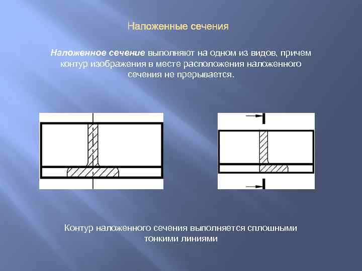 Контур сечения. Контур наложенного сечения. Наложенное сечение выполняется. Выполнение и оформление наложенного сечения. Линии контура наложенного сечения.