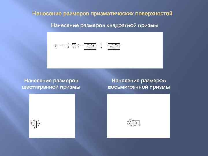 Нанесение размеров призматических поверхностей Нанесение размеров квадратной призмы Нанесение размеров шестигранной призмы Нанесение размеров