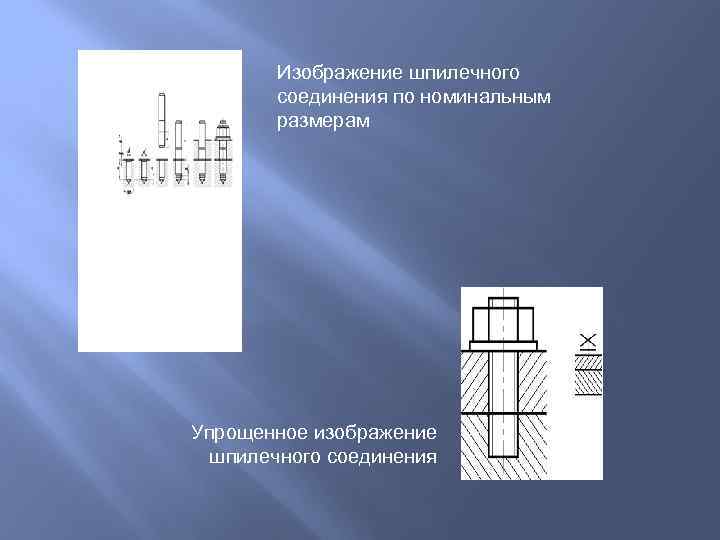 Изображение шпилечного соединения по номинальным размерам Упрощенное изображение шпилечного соединения 