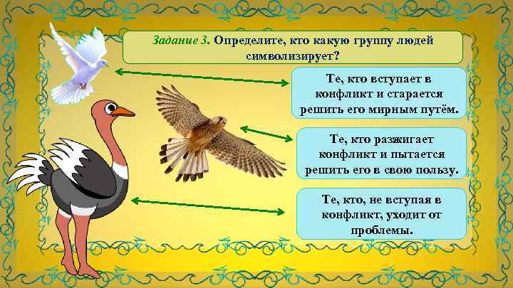 Задание 3. Определите, кто какую группу людей символизирует? Те, кто вступает в конфликт и