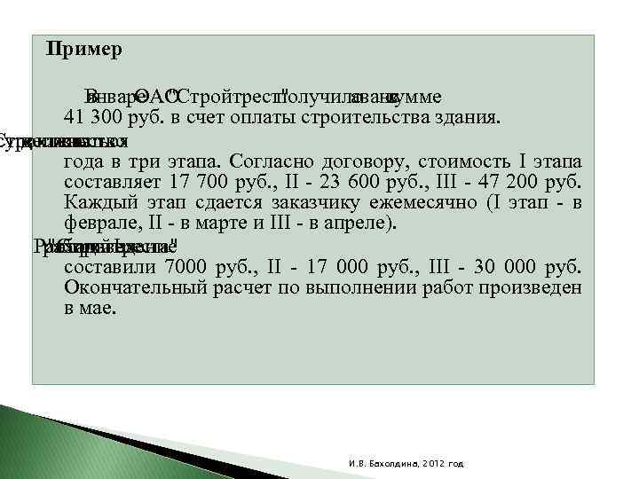 Пример В ОАО январе "Стройтрест" получило сумме аванс в 41 300 руб. в счет