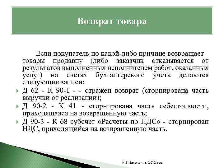  Возврат товара Если покупатель по какой-либо причине возвращает товары продавцу (либо заказчик отказывается