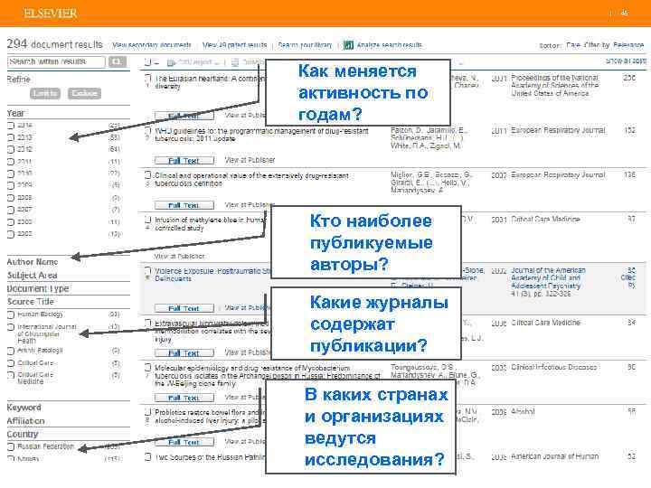 | 45 Как меняется активность по годам? Кто наиболее публикуемые авторы? Какие журналы содержат