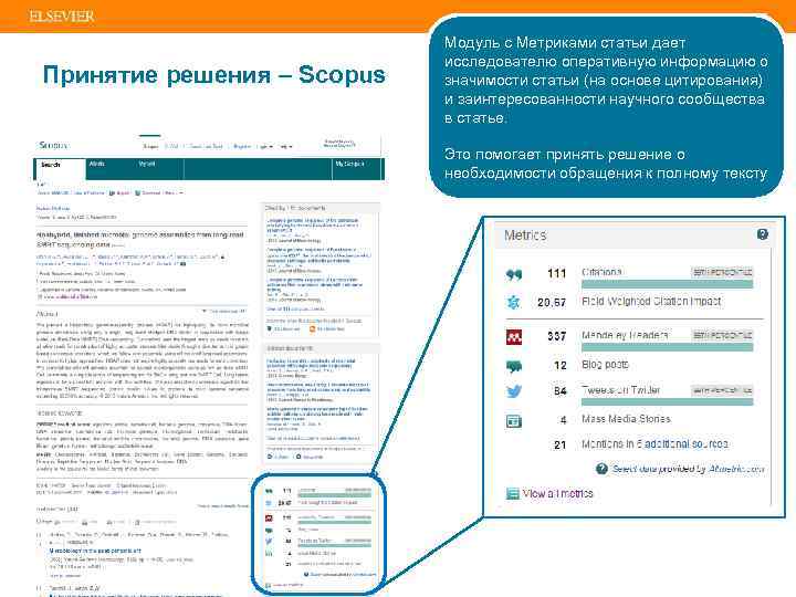 | 47 Принятие решения – Scopus Модуль с Метриками статьи дает исследователю оперативную информацию