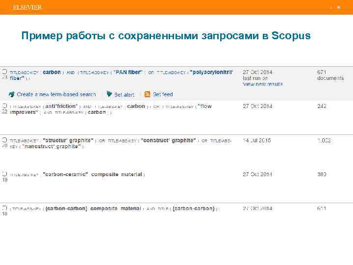 | 52 Пример работы с сохраненными запросами в Scopus 