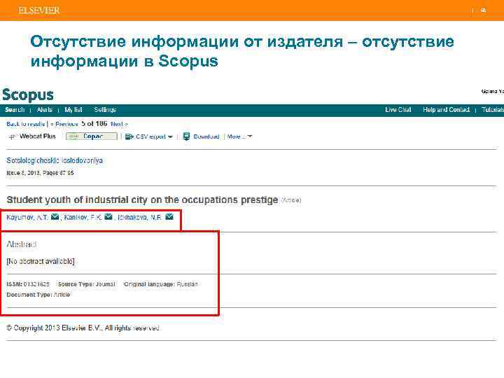 | 68 Отсутствие информации от издателя – отсутствие информации в Scopus 