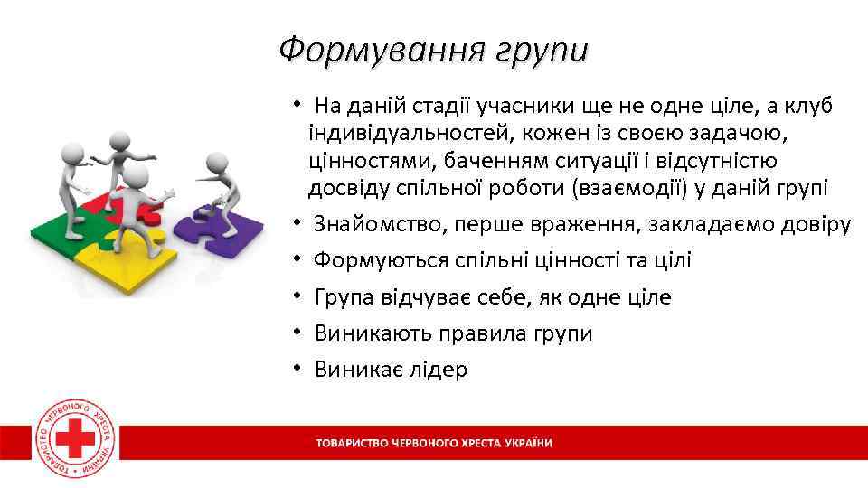 Формування групи • На даній стадії учасники ще не одне ціле, а клуб індивідуальностей,