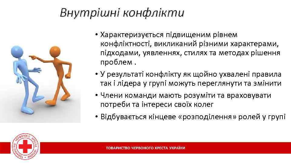 Внутрішні конфлікти • Характеризується підвищеним рівнем конфліктності, викликаний різними характерами, підходами, уявленнях, стилях та