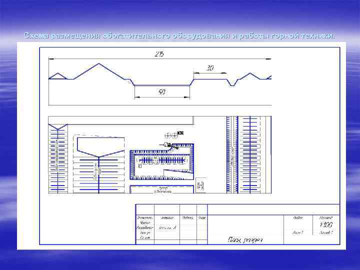 Схема размещения обогатительного оборудования и работы горной техники. 