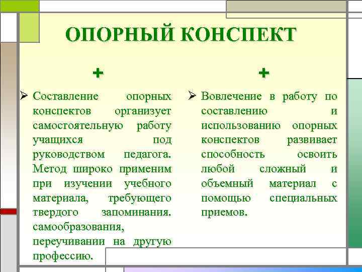 Составить опорную. Метод опорных конспектов. Методика составления конспекта. Методы использования опорного конспекта. Недостатки опорных конспектов.