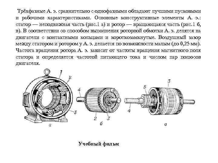  Трёхфазные А. э. сравнительно с однофазными обладают лучшими пусковыми и рабочими характеристиками. Основные