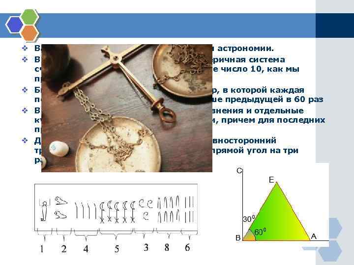 v Вавилоняне были основоположниками астрономии. v В Вавилоне была создана шестидесятеричная система счисления, в