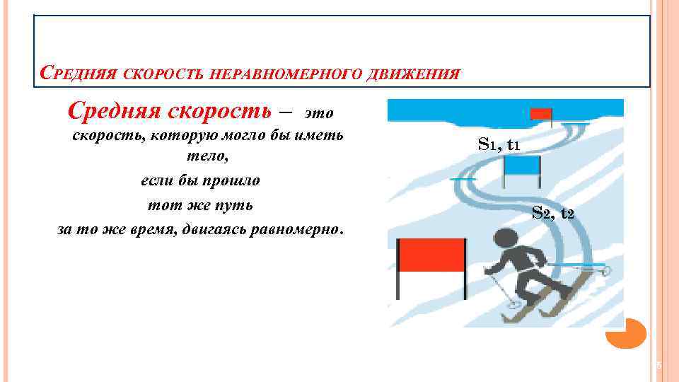 СРЕДНЯЯ СКОРОСТЬ НЕРАВНОМЕРНОГО ДВИЖЕНИЯ Средняя скорость – это скорость, которую могло бы иметь тело,