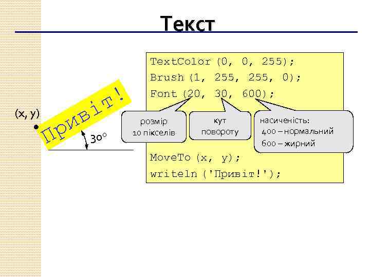 Текст (x, y) р П ив т! і 30 о Text. Color (0, 0,