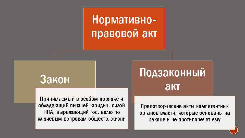 Нормативноправовой акт Закон Принимаемый в особом порядке и обладающий высшей юридич. силой НПА, выражающий