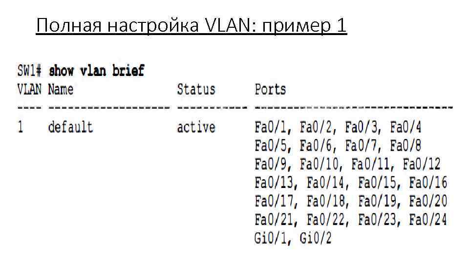 Полная настройка VLAN: пример 1 