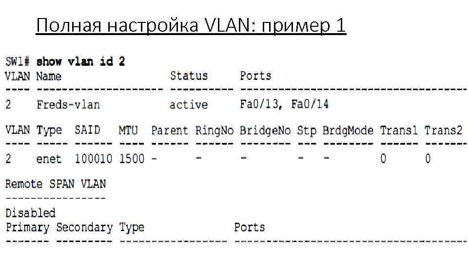 Полная настройка VLAN: пример 1 