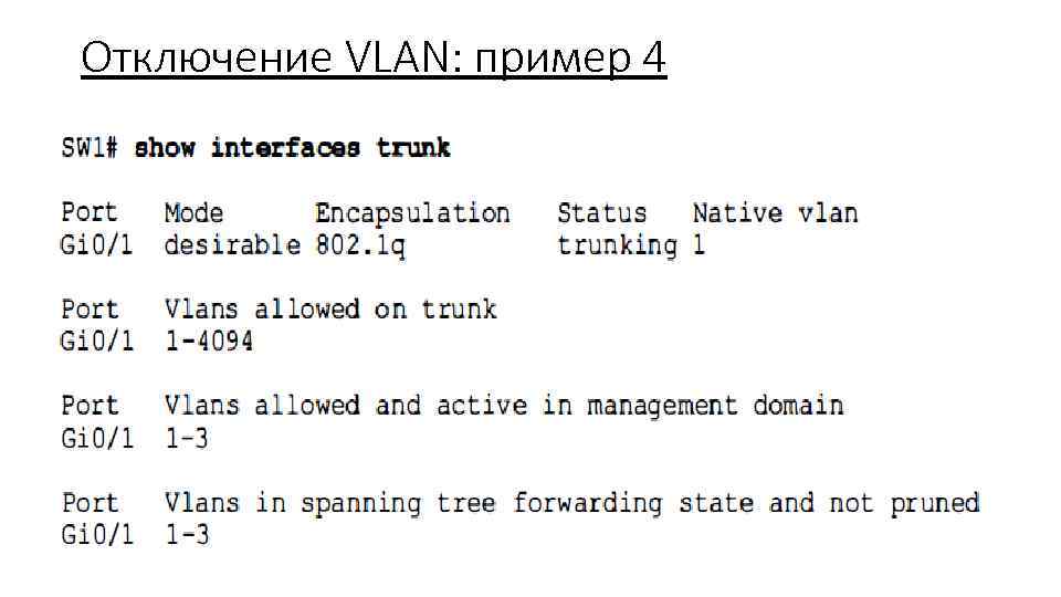 Отключение VLAN: пример 4 