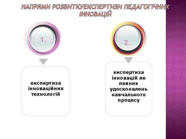 НАПРЯМИ РОЗВИТКУЕКСПЕРТИЗИ ПЕДАГОГІЧНИХ ІННОВАЦІЙ 1. експертиза інноваційних технологій 2. експертиза інновацій як певних удосконалень