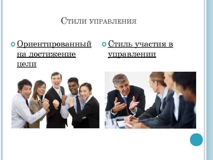 СТИЛИ УПРАВЛЕНИЯ Ориентированный на достижение цели Стиль участия в управлении 