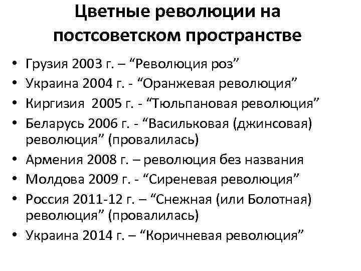 Цветные революции на постсоветском пространстве • • Грузия 2003 г. – “Революция роз” Украина