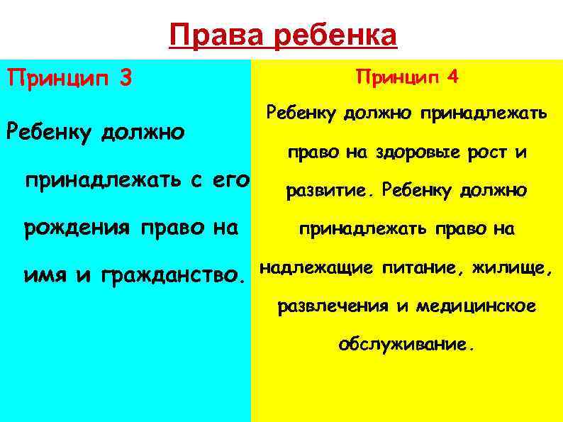Права ребенка Принцип 3 Ребенку должно Принцип 4 Ребенку должно принадлежать право на здоровые