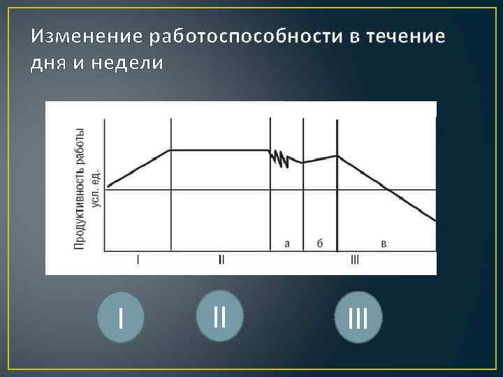 Изменение работоспособности в течение дня и недели I II III 