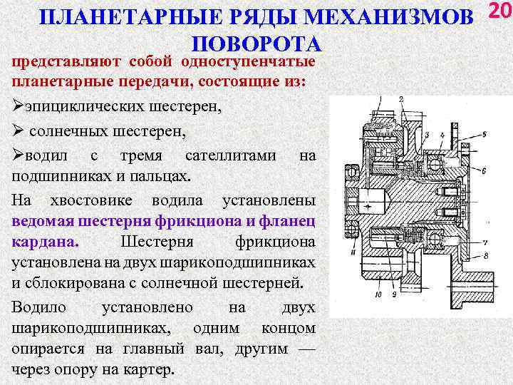 ПЛАНЕТАРНЫЕ РЯДЫ МЕХАНИЗМОВ 20 ПОВОРОТА представляют собой одноступенчатые планетарные передачи, состоящие из: Øэпициклических шестерен,