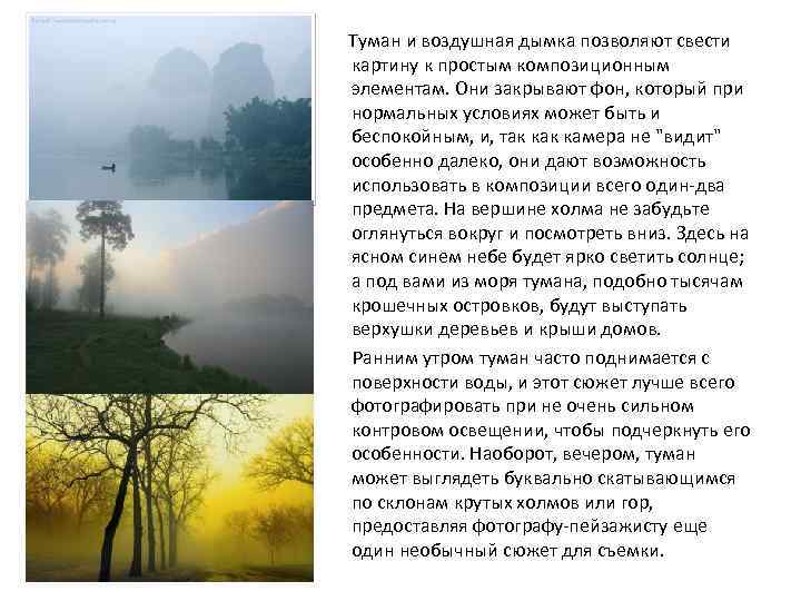 Туман и воздушная дымка позволяют свести картину к простым композиционным элементам. Они закрывают фон,
