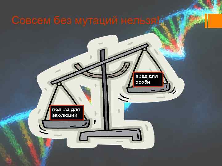 Совсем без мутаций нельзя! вред для особи польза для эволюции 