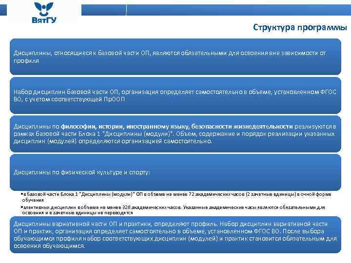 Структура программы Дисциплины, относящиеся к базовой части ОП, являются обязательными для освоения вне зависимости