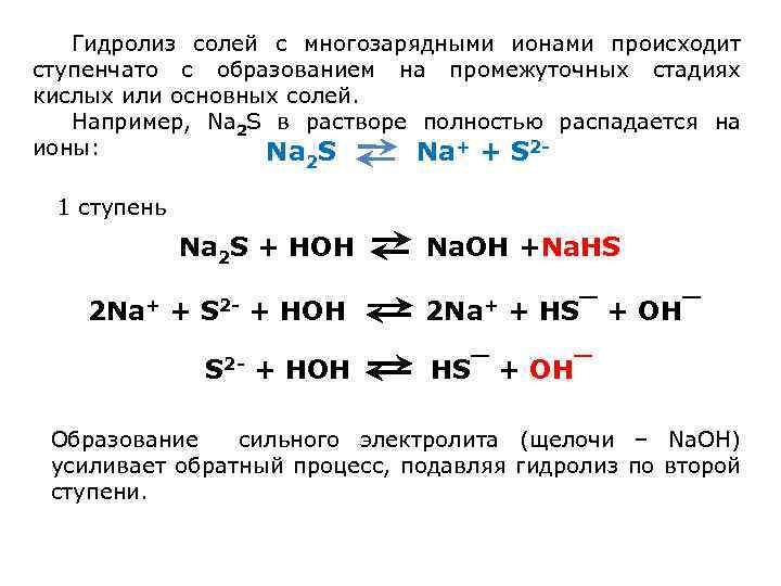 Гидролиз соли образованной